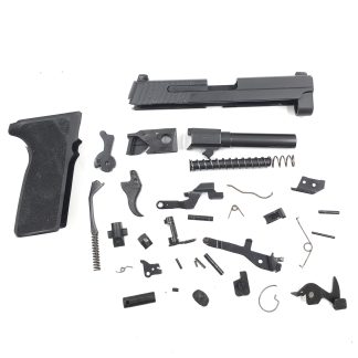 Sig Sauer P229 9mm Pistol Parts: slide, barrel, recoil spring, trigger, bar, hammer, strut, springs, grip, decocking lever, bearing, slide catch, magazine catch, ejector, seat, lever,